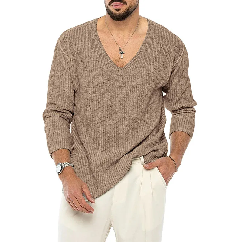 Maglioni casual a maniche lunghe con scollo a V Maglione da uomo Autunno Inverno Pullover lavorato a maglia solido allentato per uomo Maglioni di moda Abiti maschili