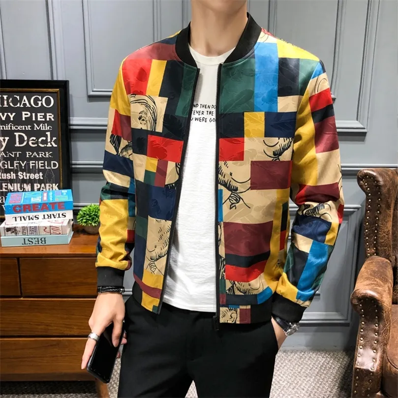 Плюс размер M5XL Vintage Jacket Men Men Floral Bomber Jacket Мужская лоскутная решетка с длинным рукав