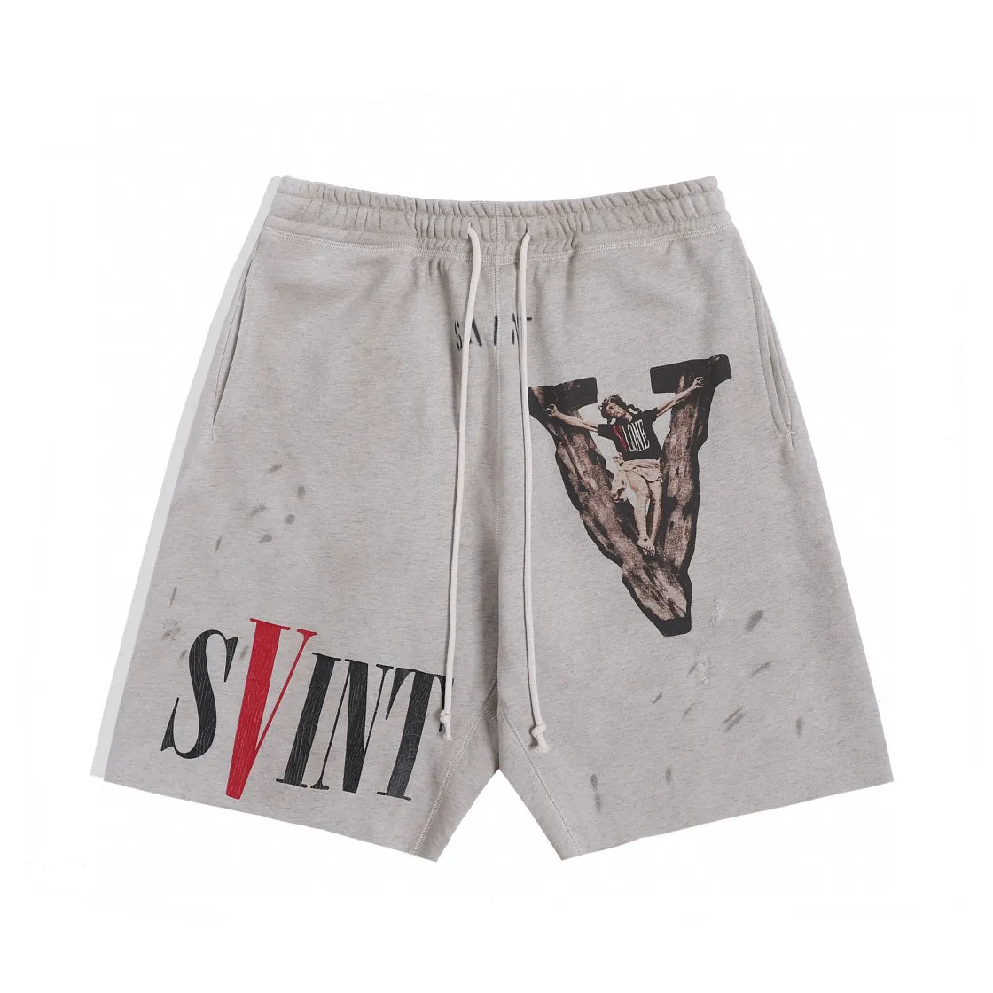 Falection Mens 22ss Fashion Saint Michaels v Shorts print reced spressed sweatpants basket