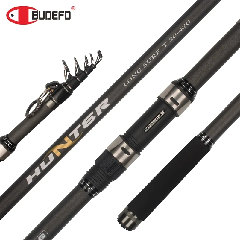 BUDEFO Telescopic SURF Spinning Fishing Rod 3.94.24.55.05.35.8m Carbon Carp Travel Rods 80150g Throwing Surfcasting Pole 220811