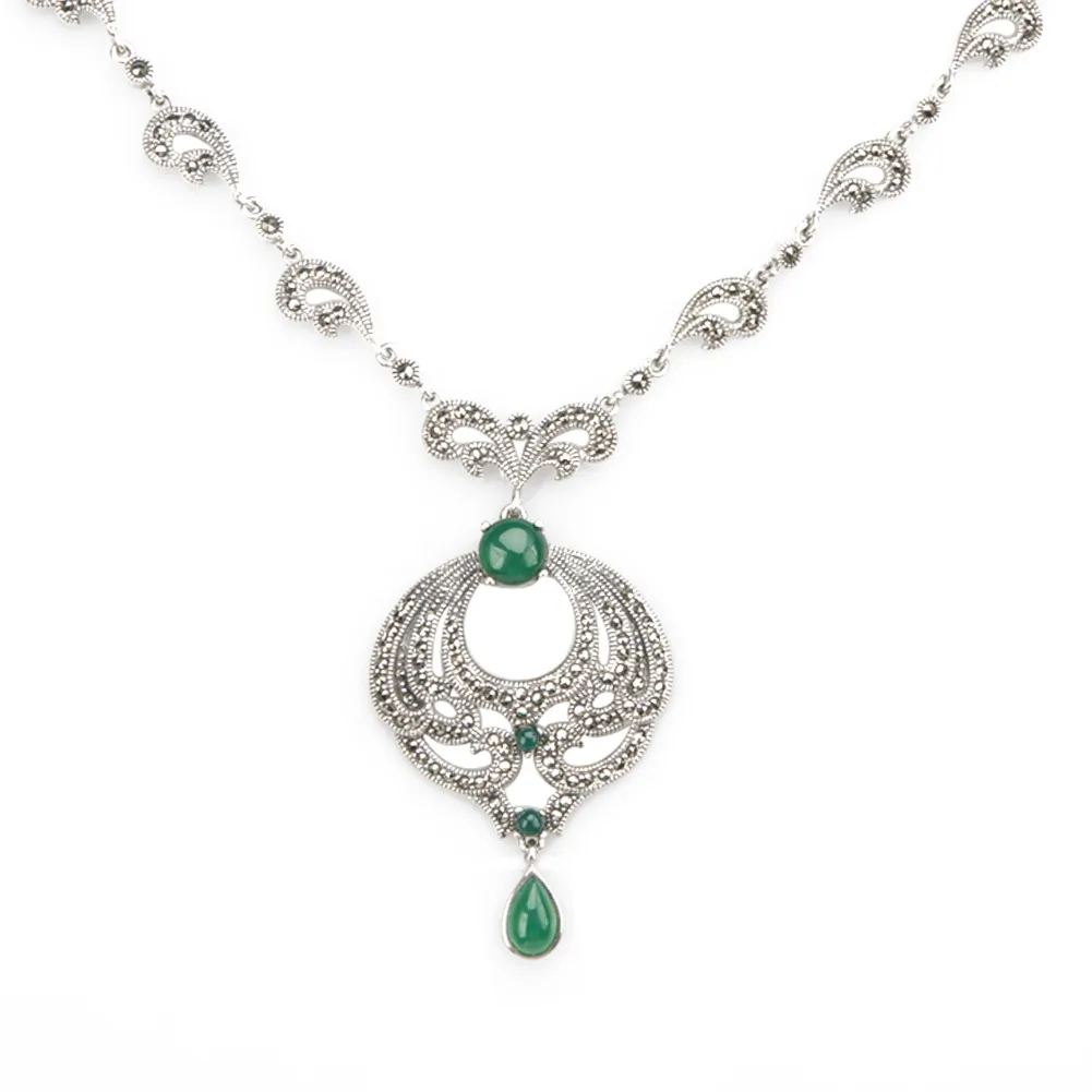 Collana multicolore di agata Vintage 925 Sterling Silver Women Marcasite Jewelry Accessori