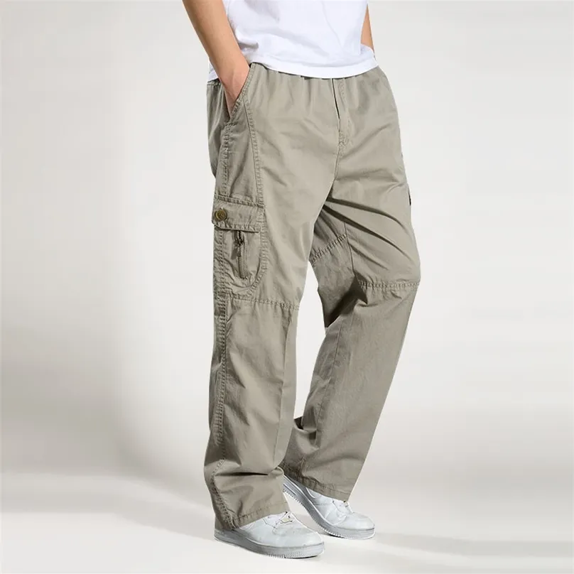 Brand Casual Pants men cargo cotton loose trousers mens pants overalls Multi Pocket Straight Joggers Homme 6XL 220811