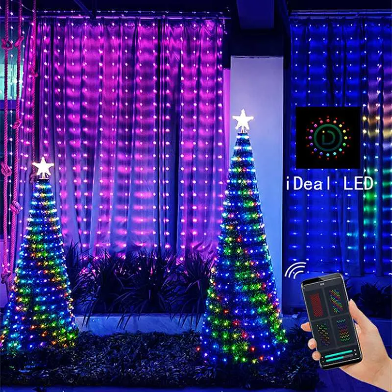 Strings LED Smart Curtain String Light Christmas Garland Fairy APP Remote Control DIY Picture Display Decor Wedding BedroomLED