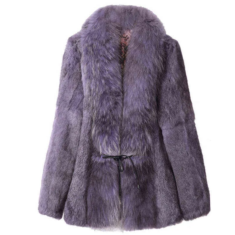 Sexy Fur Overcoat Kobiety królicze futra Kurtka PRAWDZIWE PŁATY FUROWE DO KOBIET Zimowa jesień z dużym kołnierzem szop szopalnym Wysoka jakość T220810