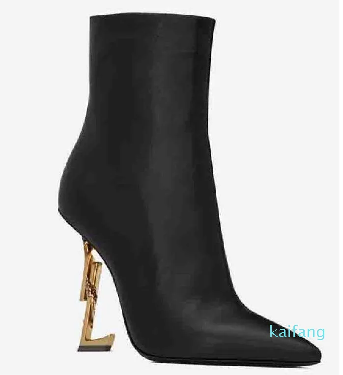 2022-ELEGANT BLACK LEATHER ANKLE BOOTS RAUND TOE HIGH HEILSジップスプールヒールセクシーな女性ブーティーレディースボットブーティーEU35-43