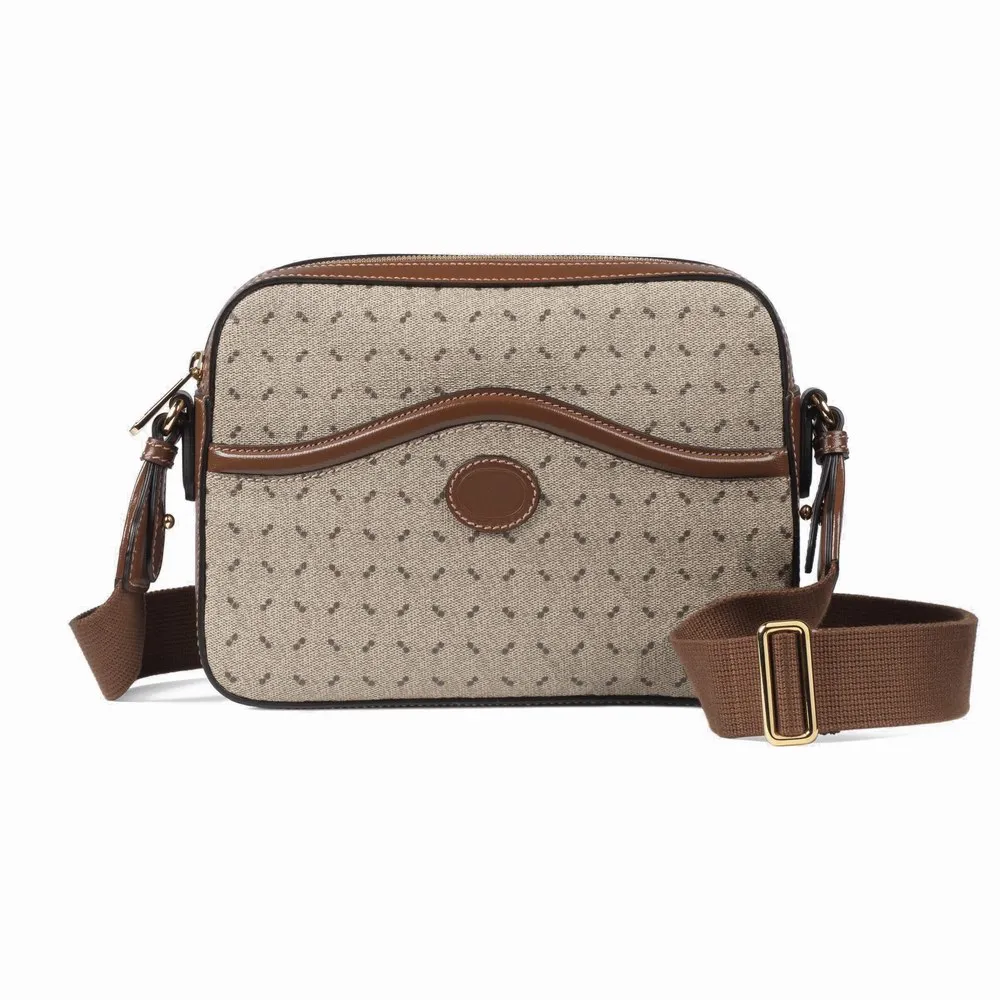 2022 Damen Canvas Briefträgertasche Umhängetaschen Beige und Ebenholz Umweltschutzmaterial braune Lederdekoration 675891