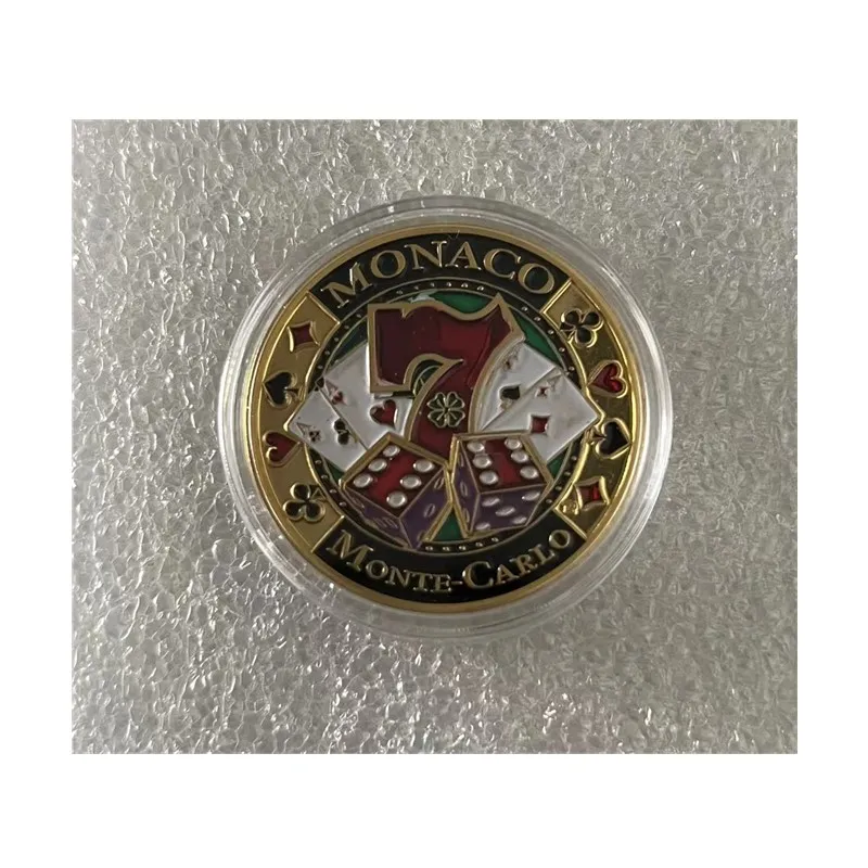 Regalo Las Vegas Seven Badge Dipinto in microrilievo Buona fortuna a te Medaglia placcata in oro Specie 32mm Moneta commemorativa del casinò.cx