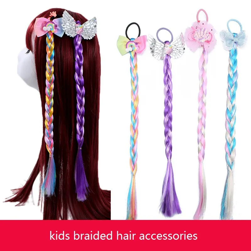 Crianças trançadas anel de cabelo de peruca arco -íris acessórios para cabelos para a cabeça para meninas figurinos de figurinos de festas
