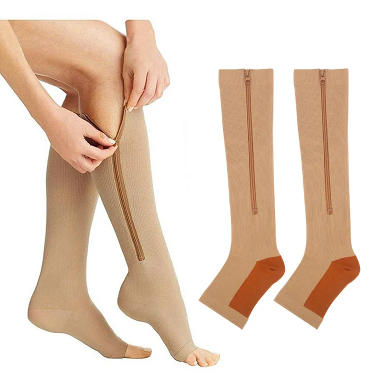 Zipper Compression Socks for Women Sports Pressure Knee High Cycling Sock Solid Color Anti Fatigue Comfortable Socking