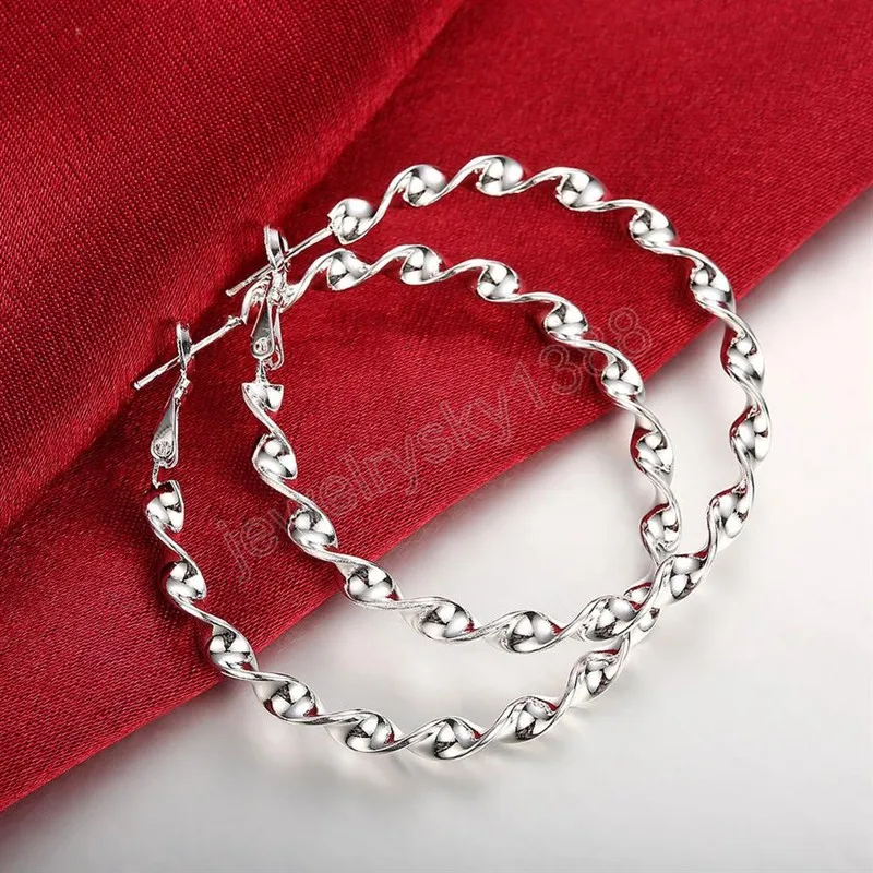 Bijoux de mode pur 100% 925 couleur argent 5cm boucles d'oreilles créoles tempérament femme belle boucles d'oreilles grand cercle cadeaux de noël