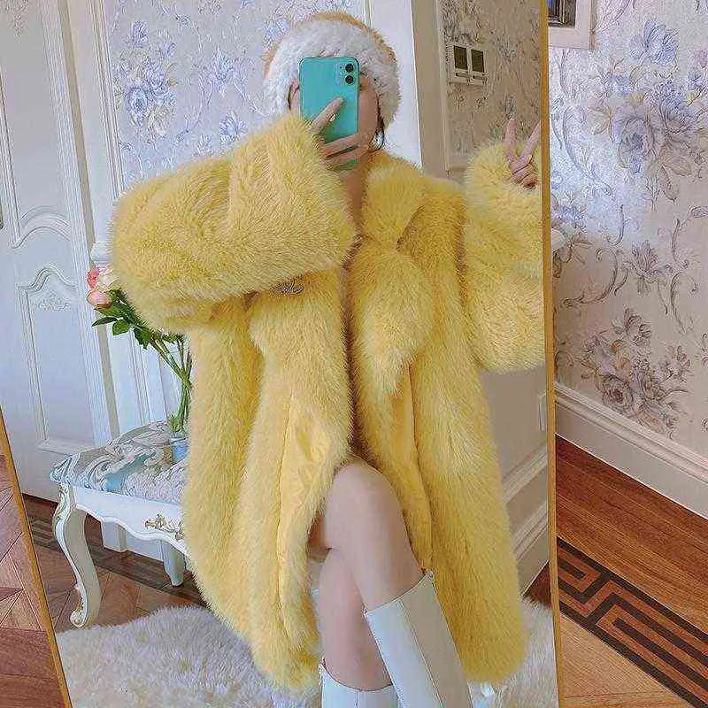 Kvinnor 2021 Autumn Winter New Solid Color Faux Fur Jackets Kvinna Midlong Warm Outwear Ladies Imitation Fur Loose Coats M668 T220810