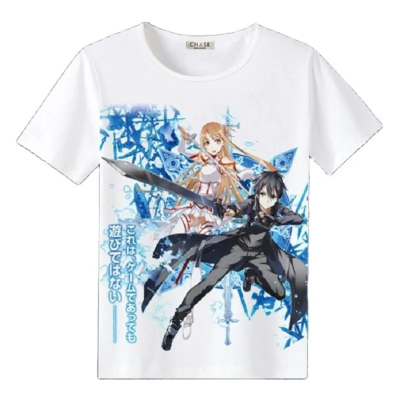 T-shirt da uomo Anime Sword Art Online Kirigaya Kazuto Kirito Asuna T-shirt casual in cotone a maniche corte Tee T-shirt TopUomo