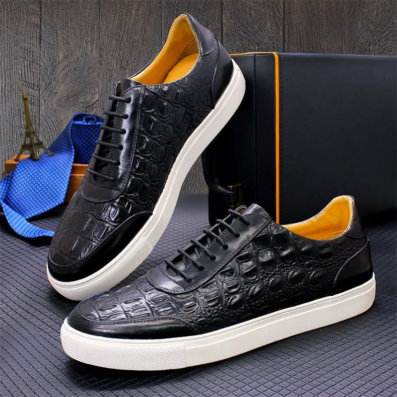 Handmade Genuine Casual Dress NEW Leather Crocodile Pattern Men's Shoe Lace-up Non-slip Flat Date Party Shoes A19 391 19661 s