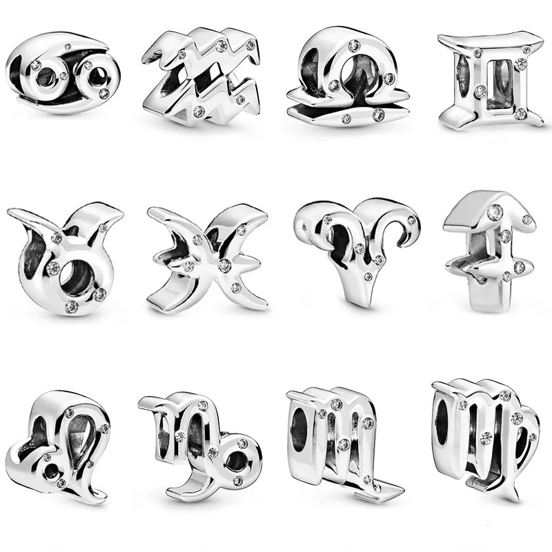 s925 sterling silver Beads 12 Months Constellation Charms Fit Pandora Bracelets DIY Accessories