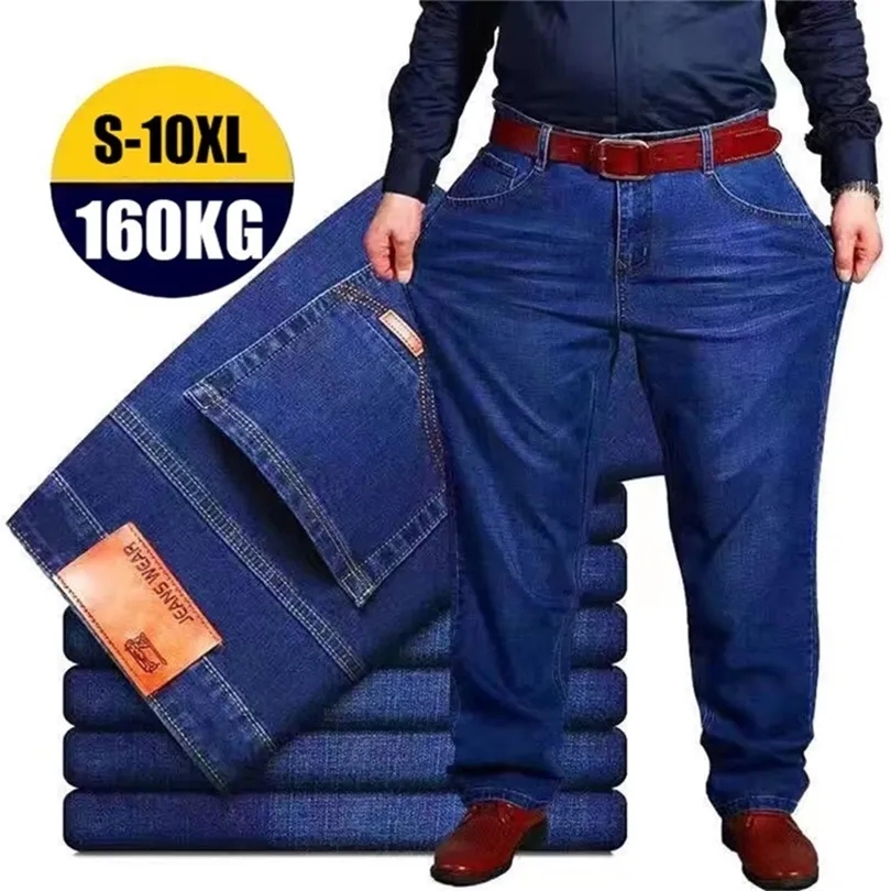 Erkek kot pantolon büyük siyah mavi gevşek büyük boy kot pantolon erkekler için rahat yağ pantolon erkek kargo pantolon pantalon homme 8xl 10xl pantolon 220811