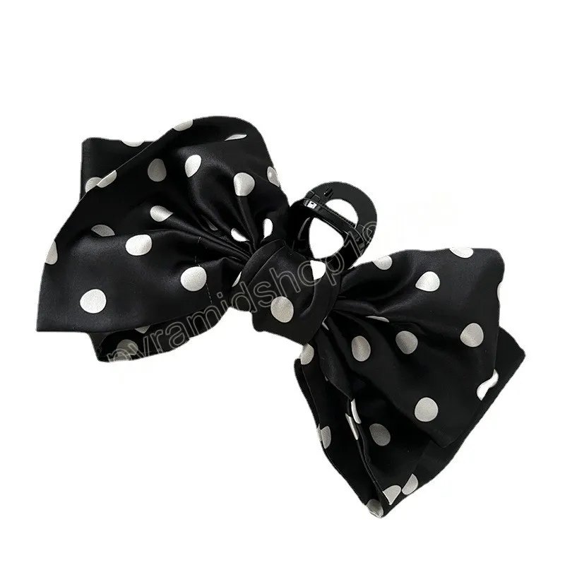 Donne coreane Ragazze Retro Temperamento Polka Dot Raso Grande Bowknot Artigli capelli Eleganti fermagli capelli Forcine Barrette Copricapo