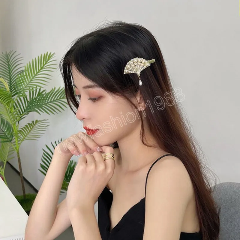 Luxus Perle Chinesische Fan Haarnadel Mode Niedlichen Haar Clips Frauen Elegante Quaste Haar Zubehör