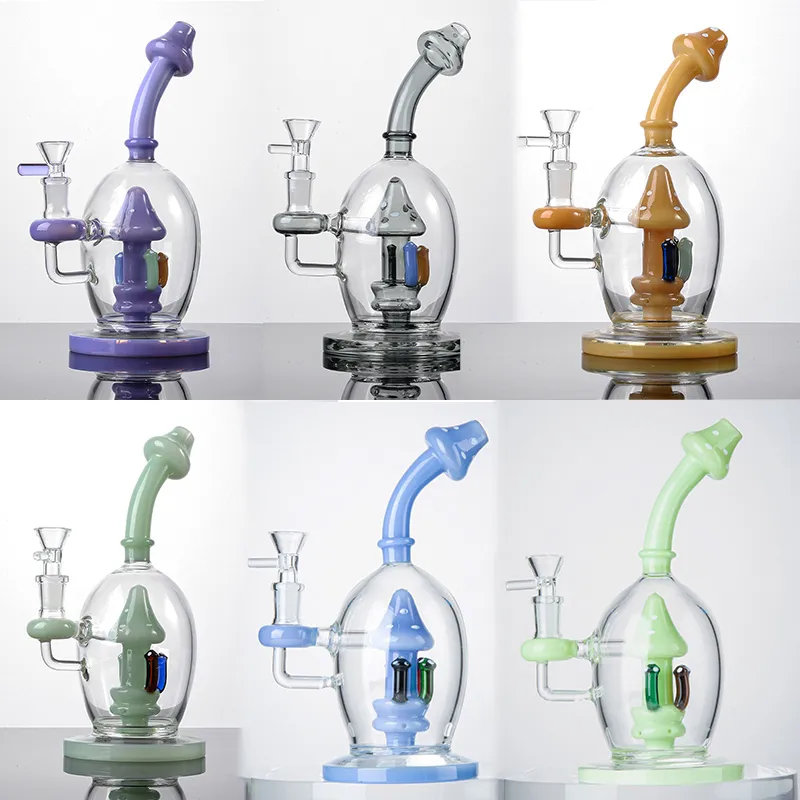 Bongs en verre uniques narguilés 14mm femelle joint boule style conduites d'eau champignon pomme de douche Perc percolateur huile Dab Rigs coloré Bong avec bol