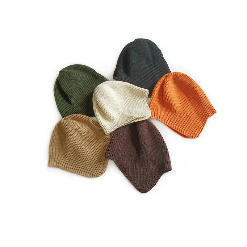 M454 automne hiver chapeau pour enfants tricoté couleur bonbon pull cache-oreilles crâne casquettes enfants chaud bonnets garçons filles chapeaux décontractés