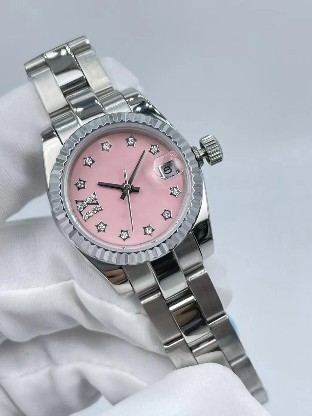 Women Designer van hoge kwaliteit WAARSCHAPPEN 26 mm Diamanten Kijk Pink Ladies Automatische mechanische beweging Woman Wirstwatch Montre Reloj