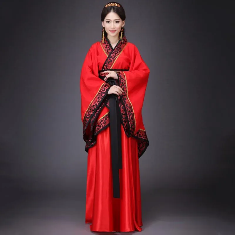 Desgaste de palco para adultos roupas chinesas tradicionais para mulheres festival preto e vermelho hanfu fantasia