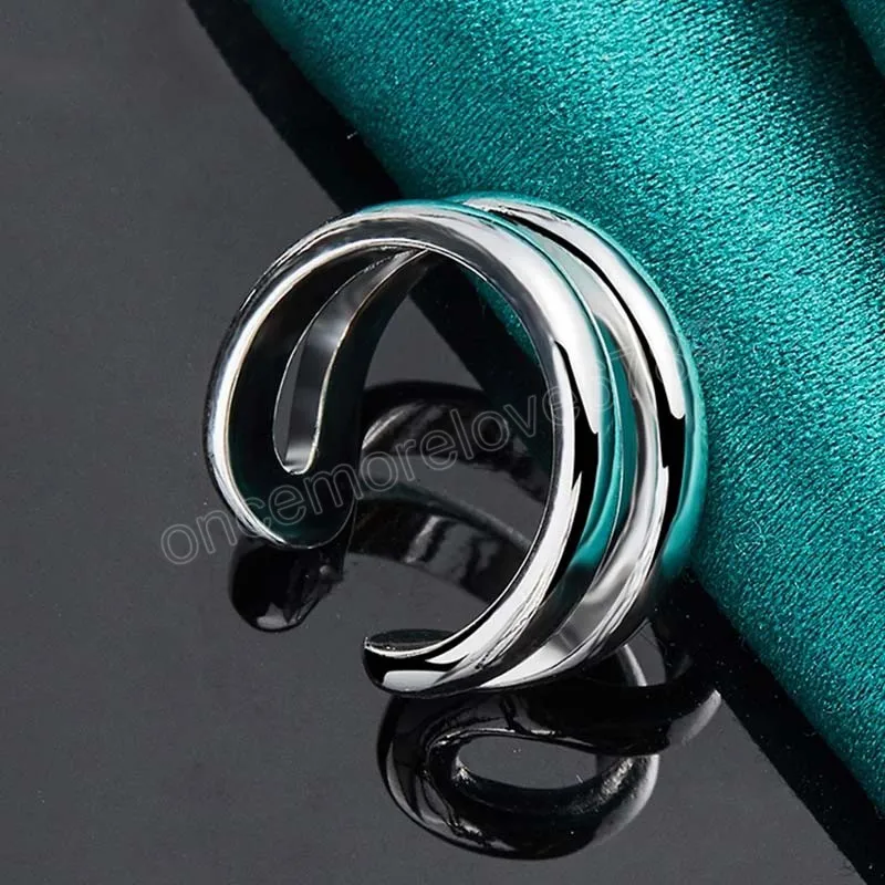 925 Sterling Silver Double Smooth Line Paar Ring voor vrouw Man Wedding Engagement Party Sieraden