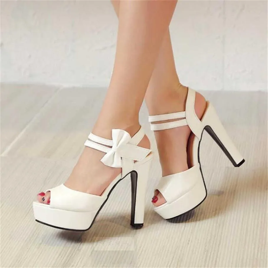 Sandals Shoes Women 'S Shoes Female Summer New High-Heeled Fish Mouth Bow Sexy Rough With Waterproof Platform Roman