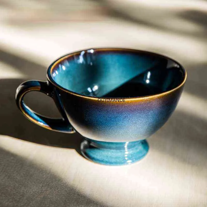 500ml Ceramic Personality Kiln texture casuale tazza da caffè Piedi alti tazze da colazione tazza da tè Cina porcellana T220810
