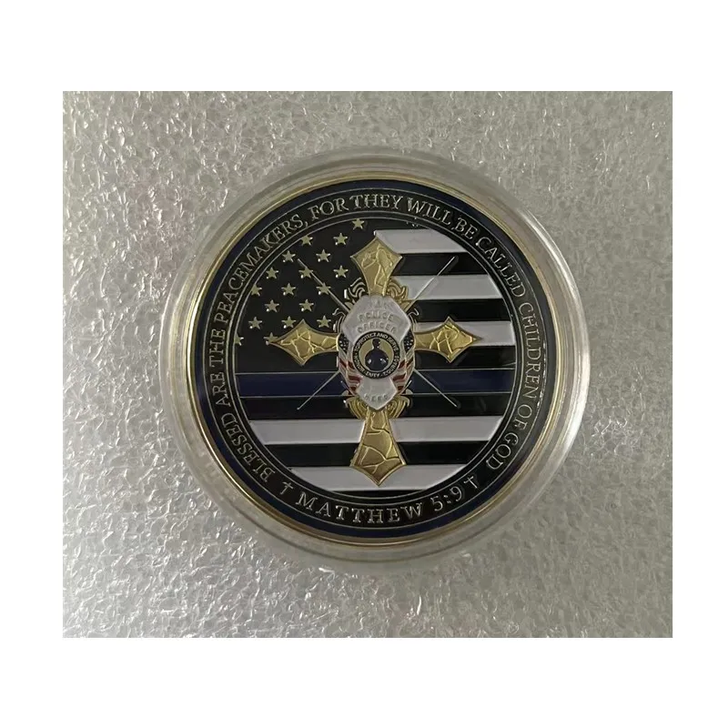 Mince ligne bleue Souvenir cadeau pièce de monnaie officier de police prière pacificateur drapeau américain plaqué or défi commémoratif Coin.cx