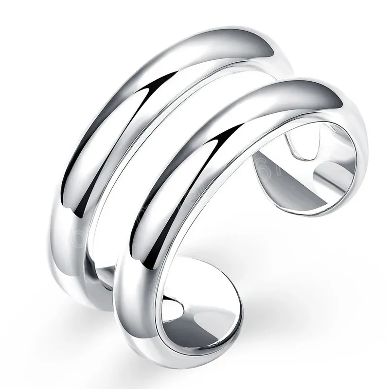 925 Sterling Silver Double Smooth Line Paar Ring voor vrouw Man Wedding Engagement Party Sieraden