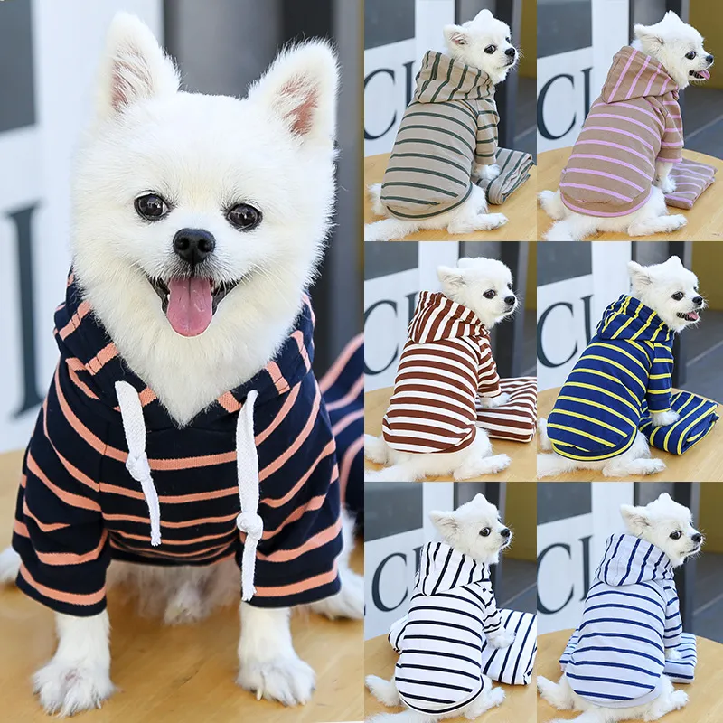 Dog Apparel Pet Dogs Cat Hoodie Striped Clothes Supplies Spring Summer and Autumn New Teddy Bichon Falcon Clothes