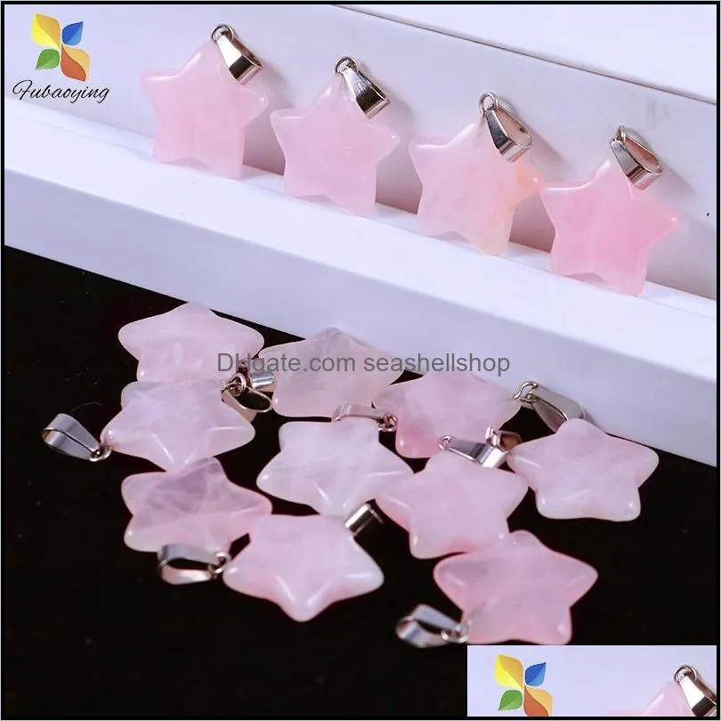 Charms smycken fynd komponenter rosa rose kvarts kristall halsband naturliga stenstjärna hängen mode pärlor för diy jude dhsuj