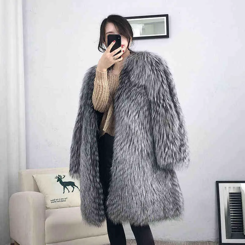 2021 Hiver épais chaud fausse fourrure manteau femmes décontracté ample à manches longues veste femme élégante moelleuse fausse fourrure longue pardessus N159 T220810