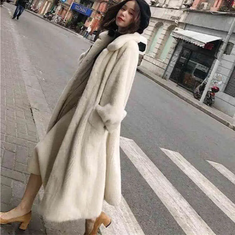 2020 Winter Women Coat X-Long Fluffy Mink Fur Jacka Casual Loose Wind Prof Thick Warm Fashion Trench T220810