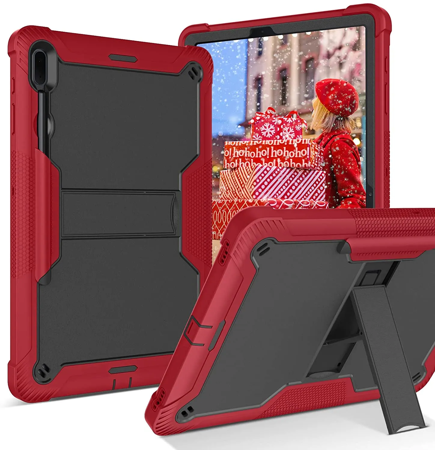 Samsung Tab S7 için Tablet Kılıfları Plus T970 S7FE T730 S8 Plus X800 Kickstand ve Pencil Tutucu Tasarım Anti-Damlı Şok geçirmez Koruma 3 Katmanlar Çok Fonksiyonlu Kapak