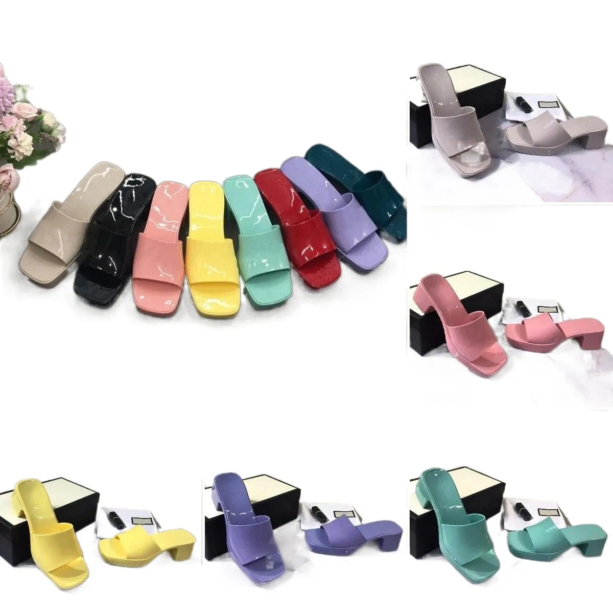 2022 sandali da donna con tacco alto diapositive designer di lusso infradito in rilievo estivo pantofola con plateau grosso bianco rosa colori caramelle