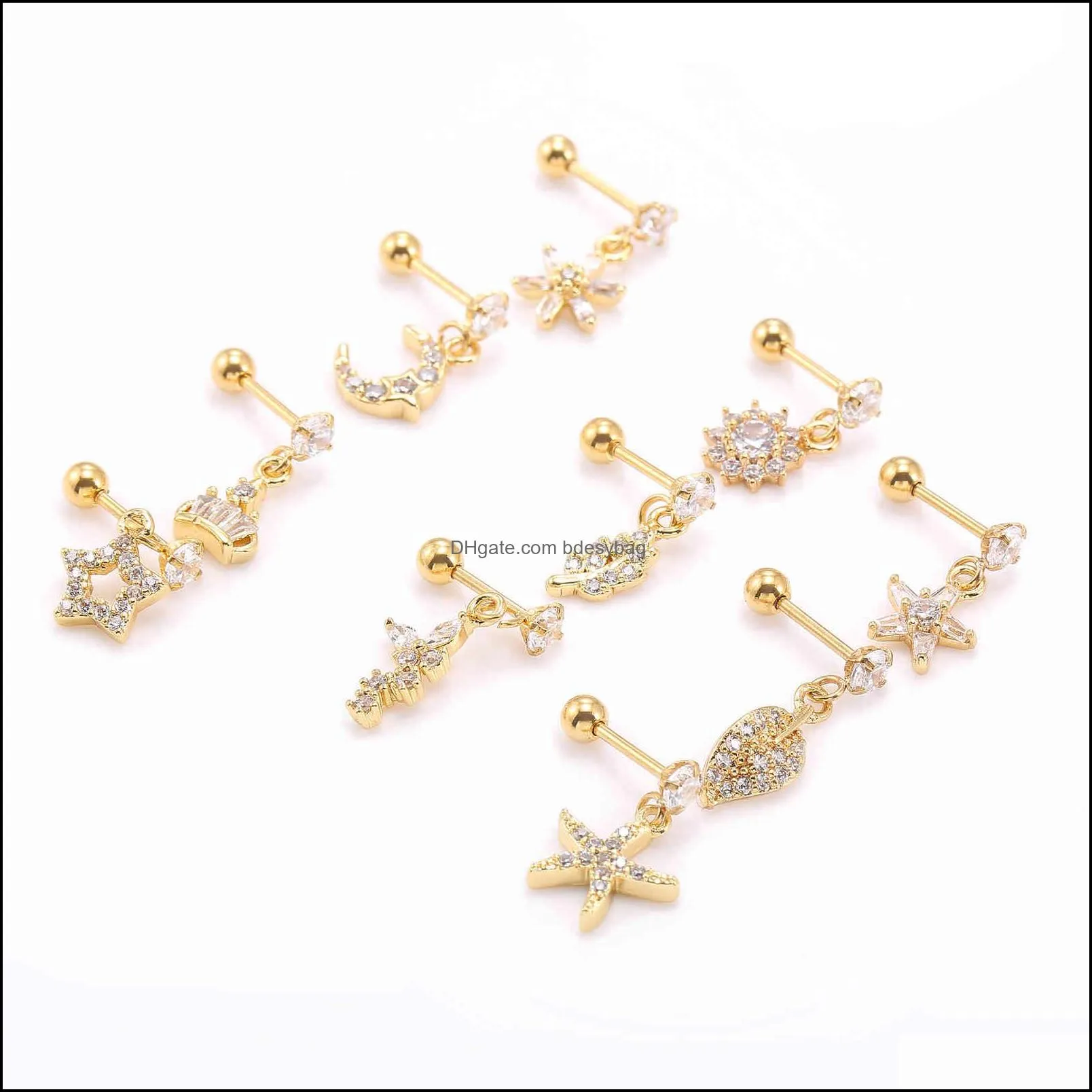 Naso Anelli Borchie Gioielli per il corpo 50Pcs Piercing - Cz Gemme Orecchino Ear Helix Bar Lobo Cartilagine sottile Tragus Diath R Dhyc4