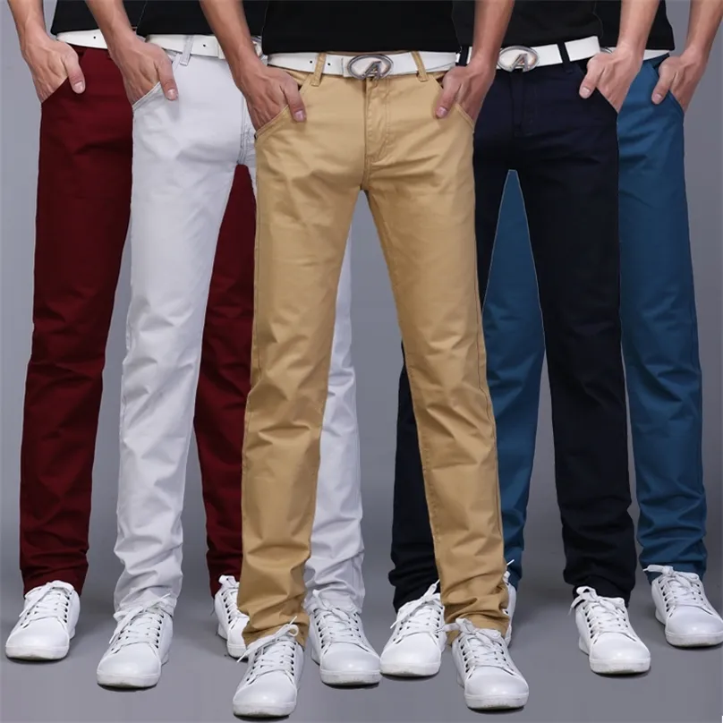 Klasyczne 9 kolorowe spodnie Casual Mężczyźni Spring Summer Business Fashion Wygodne stretch bawełniane dżins