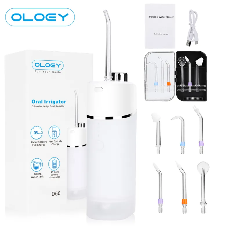 Oloey Oral Irrigator Portable Tooth Cleaner Telescoping Water Floser USB RECHARGABLE Dental Jet 200 ML Proof 220811