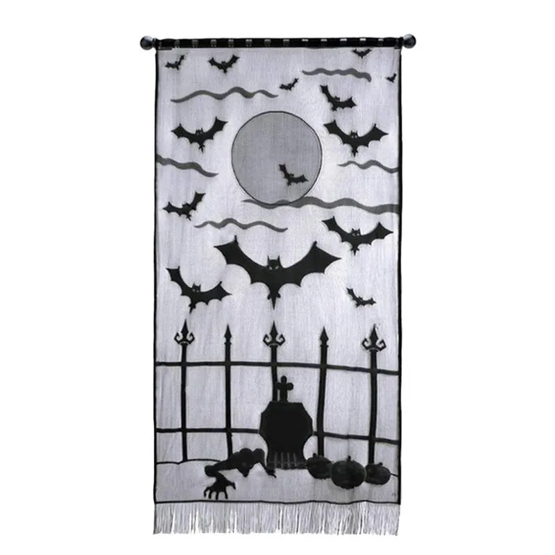 Cortinas de Halloween, cortinas de encaje de murciélagos negros, ventana, Panel de puerta de Imp, decoración para Halloween, cortinas
