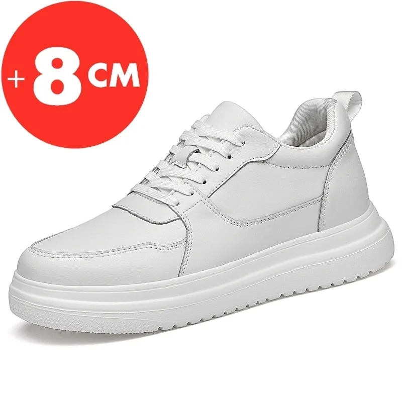 Men Sneakers Elevator Shoes Heightening Height Increase Insole 7 8CM High Heels Genuine Leather Sport 220811