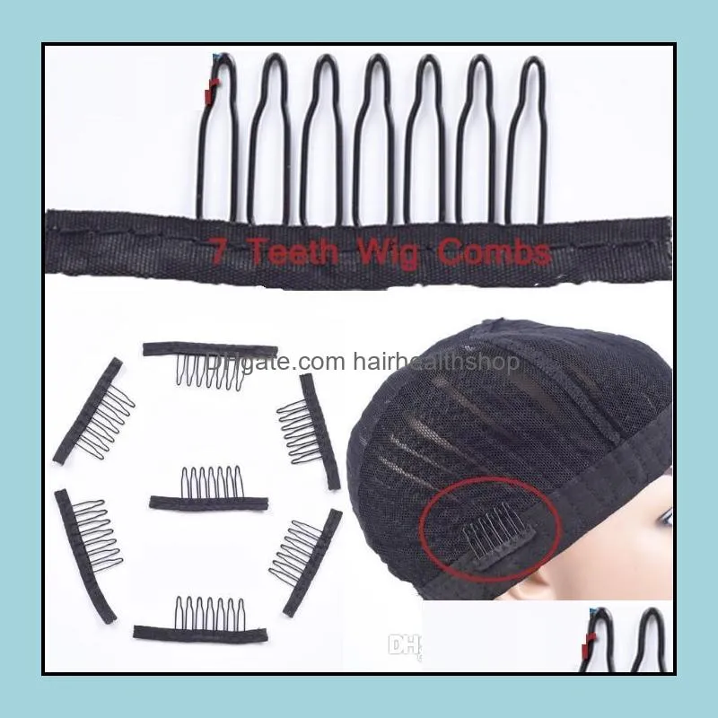 Hair Extension Clips Accessories Tools Products 7 Theeth Stainless Steel Wig Combs For Caps Extensi Dhakc