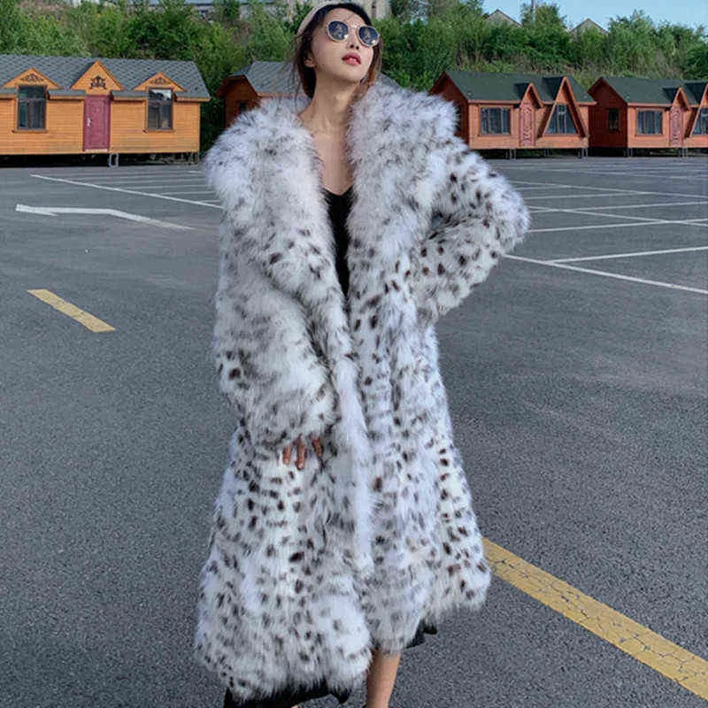 Fur Coat Women's Faux Long Winter Jacket Fashion Black White Leopard Print Fur Overcoat Female Loose Street Retro Outwear T220810