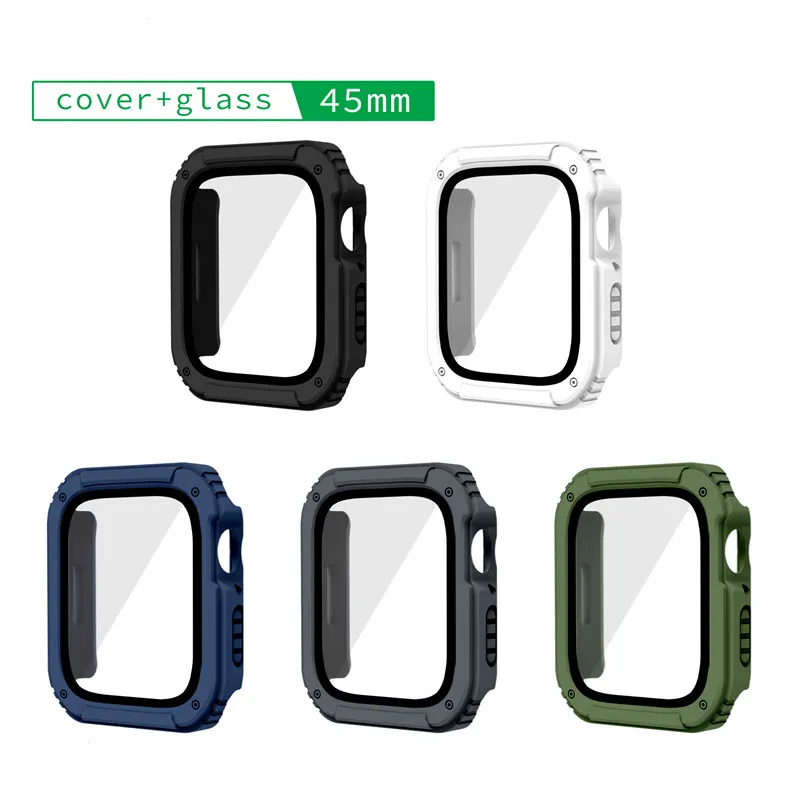 Case de protetor de tela para a s￩rie Apple Watch Series 7 6 5 4 SE ARMOR FULLATE Protect Cover Frame