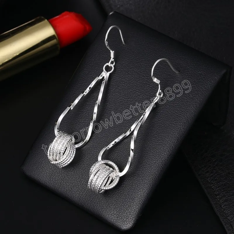 925 Silver color dangle Earrings for Women fashion Jewelry Net beads long earrings high quality Holiday Gifts