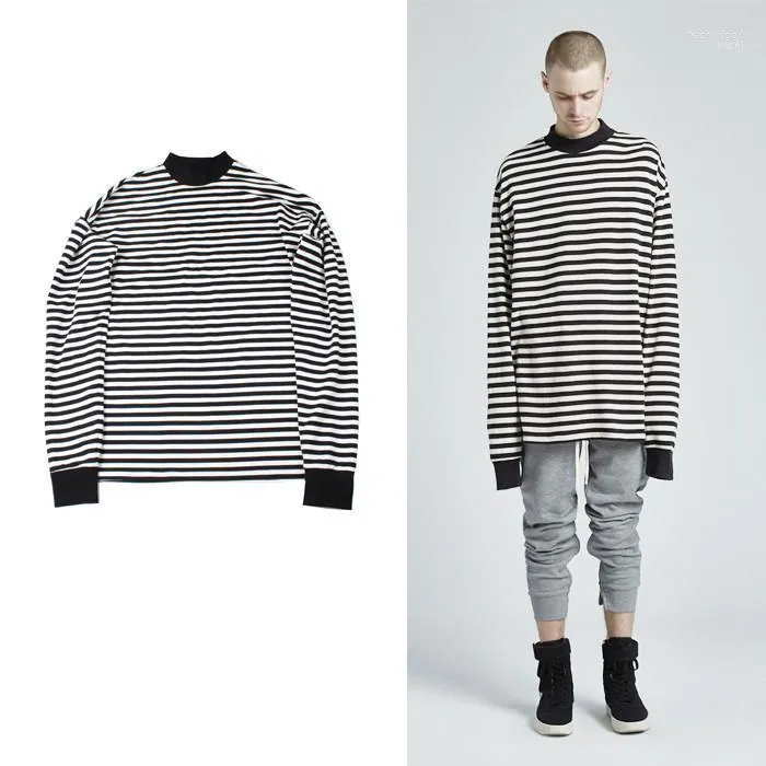 Men's T-Shirts 2022 T-Shirt Men Long Sleeve Black White Striped Women Unisex Loose Oversize Extra Couple T Shirt1