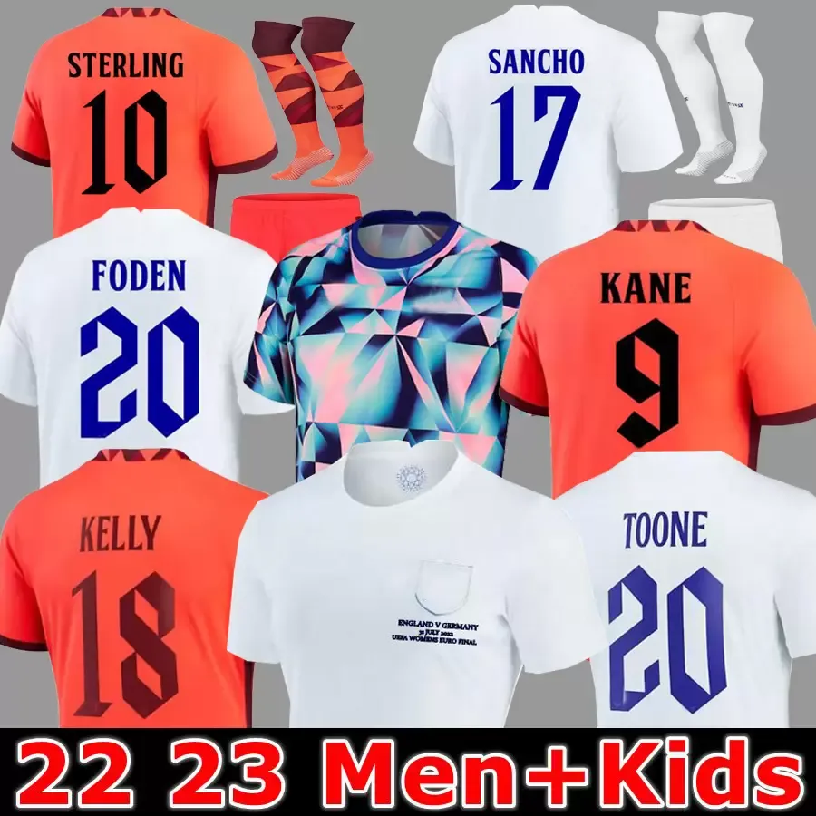 Angleterre Foden 축구 유니폼 2022 Kane Sterling Grealish Rashford Mount Bellingham Sancho 22 23 National Football Shirt Men Kids Kit Uniform Englands