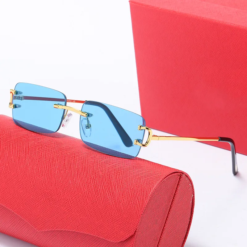 Designer Sunglasses eyewear frames Mens rimless red fashion sport sunglasses for Women Tinted Lens Gold Metal Frameless Vintage Square Glasses