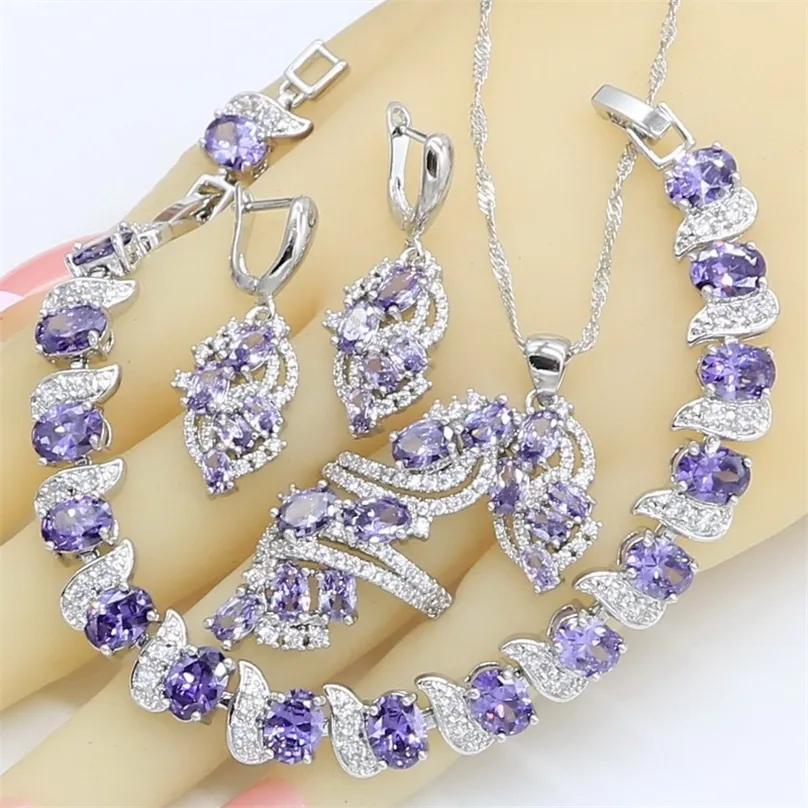 Set di gioielli Dubai per donna Matrimonio Collana con ametista viola Orecchini pendenti Anello Bracciale Confezione regalo 220818