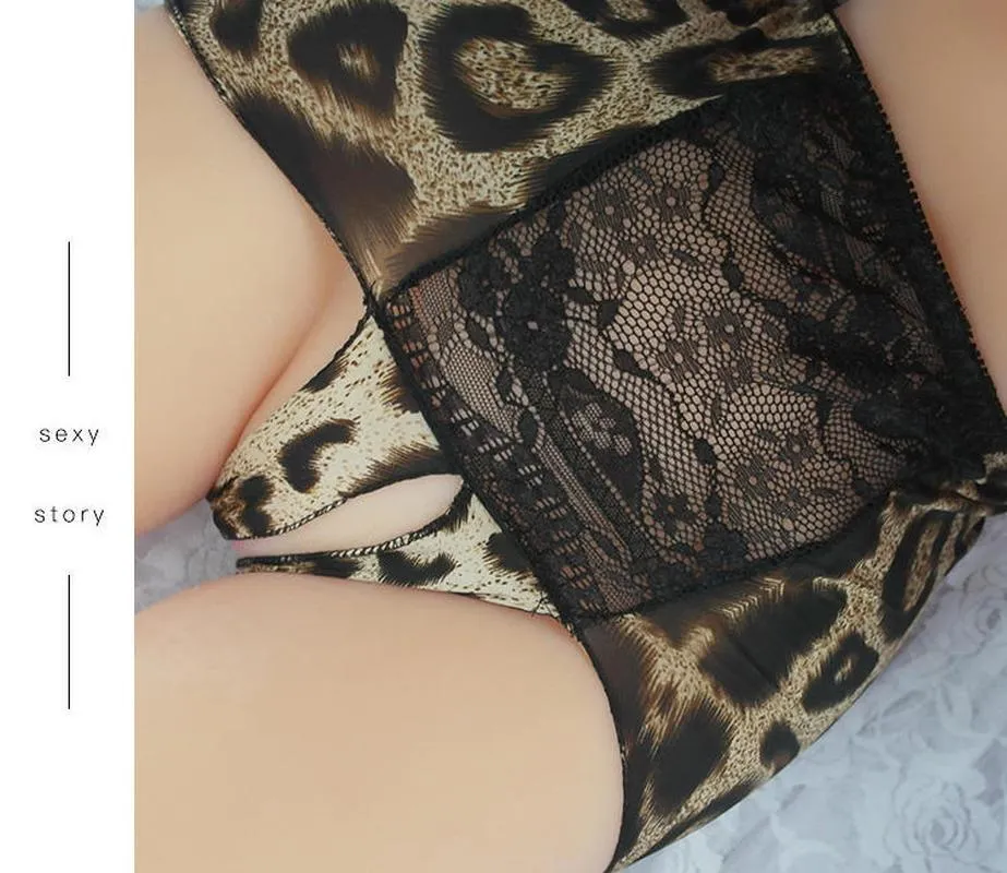 Women039s Panties Plus Size Women Crotchless Leopard High Waist